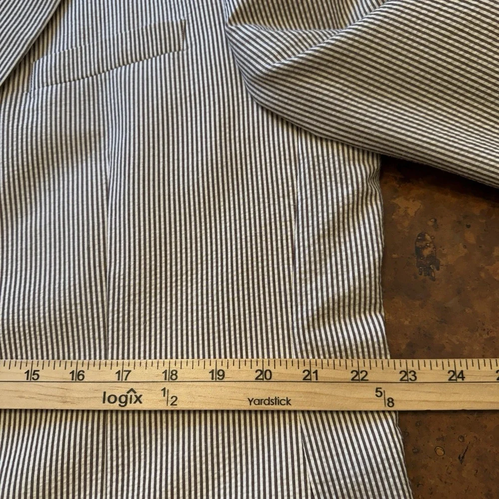 Chaps Men's Seersucker Blazer 46L Brown Stripe Cotton‎ Summer Sport Coat Preppy